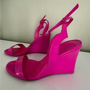 Christian Louboutin Patent Pink Wedge Slingback Sandals